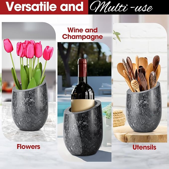 Flexzion Marble Wine Chiller Bucket – Black Wine Cooler & Champagne Bucket for Bar Cart Decor, Kitchen & Parties – Gifts for Men, Women & Enthusiasts – Fits 750ml Bottles