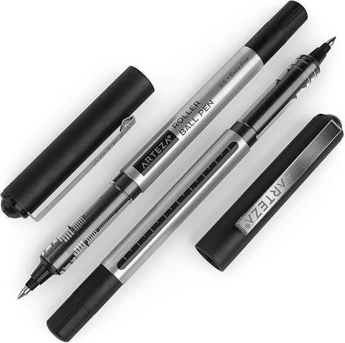 ARTEZA Rollerball Pens, Pack of 20, 0.5mm Black Liquid Ink Pens for Bullet Journaling, Fine Point Rollerball, Office Supplies for Writing, Taking Notes & Sketching