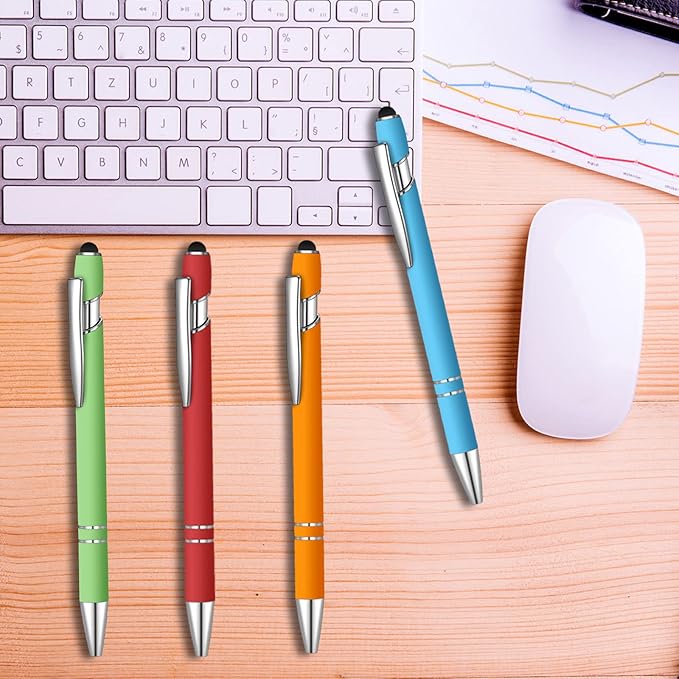 8 Pcs Blue Ink Ballpoint Pen with Stylus Tip 2 in 1 Stylus Ballpoint Pen Metal Pens Stylus Pen for Touch Screens School Office Coworkers (Multicolor)