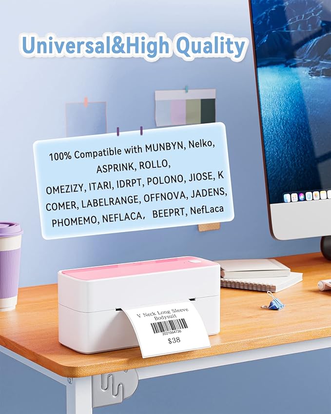 Phomemo 4"x3" Thermal Labels Roll for Small Business Supplies - Commercial Grade Logo Stickers for Business Customized - Waterproof Shipping Labels for Thermal Label Printer - 500 PCS Label Stickers