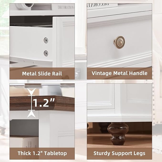 24" Wide Farmhouse Nightstand Set of 2 with Charging Station,End Table with 2 Drawers,White Wood Dresser for Bedroom Cabinet, Bed Side Table Chest of Drawers, Night Stand for Living Room, Closet