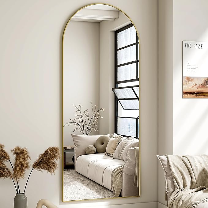 HARRITPURE 65"x24" Arched Full Length Mirror Free Standing & Wall-Mounted Full-Length Mirror with Stand Modern Gold Mirror for Living Room Bedroom Cloakroom Aluminum Frame