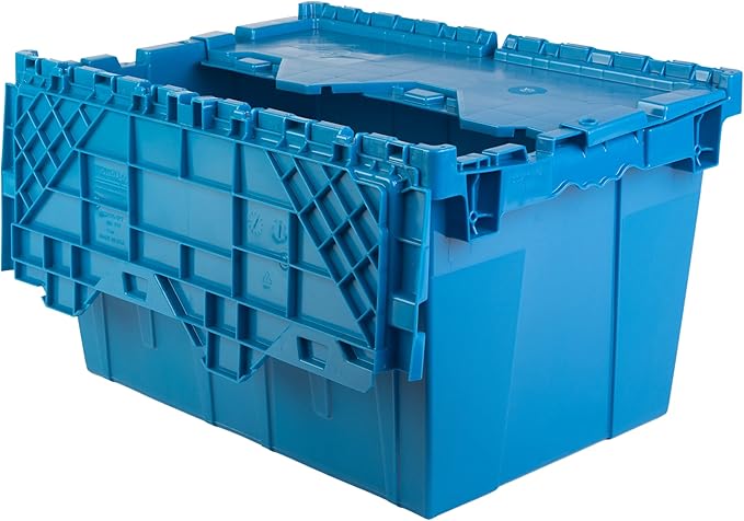 Hudson Exchange 21.9 x 15.2 x 12.8” (3 Pack) Storage Tote Distribution Container with Hinged Attached Lid, Blue