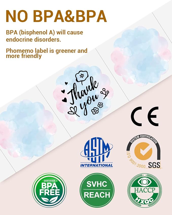 Phomemo Flower 2" Color Round Label Stickers Roll for Thermal Printer for Small Business Supplies - Commercial Grade Thermal Labels for Custom Stickers Personalized & Business Logo - 500pcs / Roll