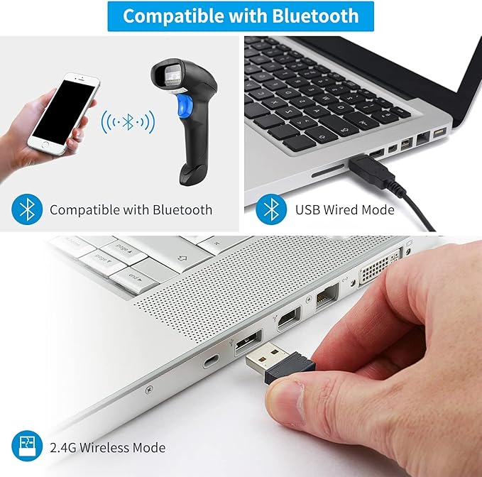 NetumScan Bluetooth CCD Bar Code Scanner with Stand, 3-in-1 Handheld Automatic 1D Barcode Reader Barcode Scanner for Computer, Tablet, iPhone, iPad, Android