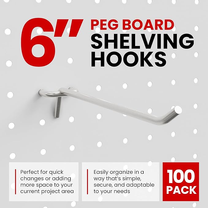 100 Pack PEG Board Pegboard Shelving Hooks 6" Length Wholesale Lot
