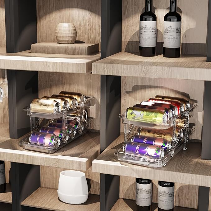 Soda Can Dispenser for Refrigerator Can Holders for Fridge,Adjustable Width Soda Can Organizer for Refrigerator,Drink Organizer for Fridge Suitable for Storage Cabinet and Pantry Clear (1 Pack)