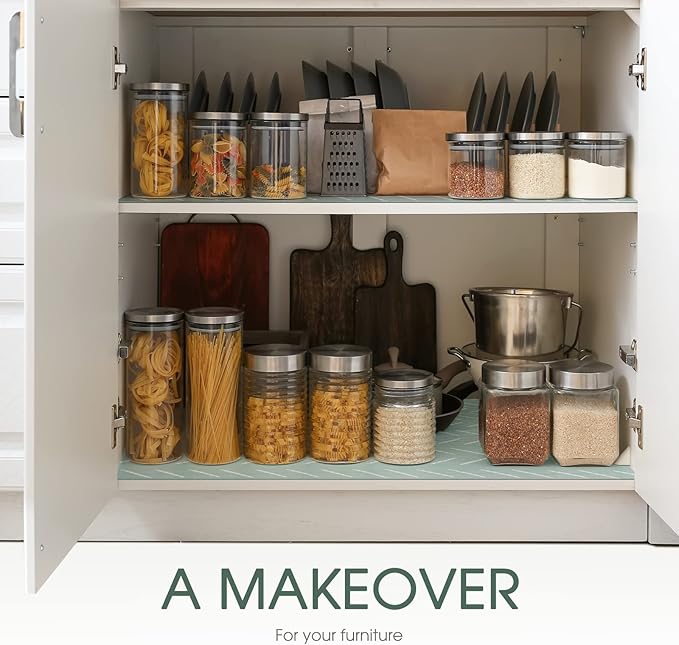 Glotoch Premium Non Slip Shelf Liner, Non Adhesive Drawer Liner, Waterproof Shelf Liners for Kitchen Cabinets, Drawer, Fridge, Wire Shelving, Pantry-17.5" X 360", Heavy Duty, Green Herringbone