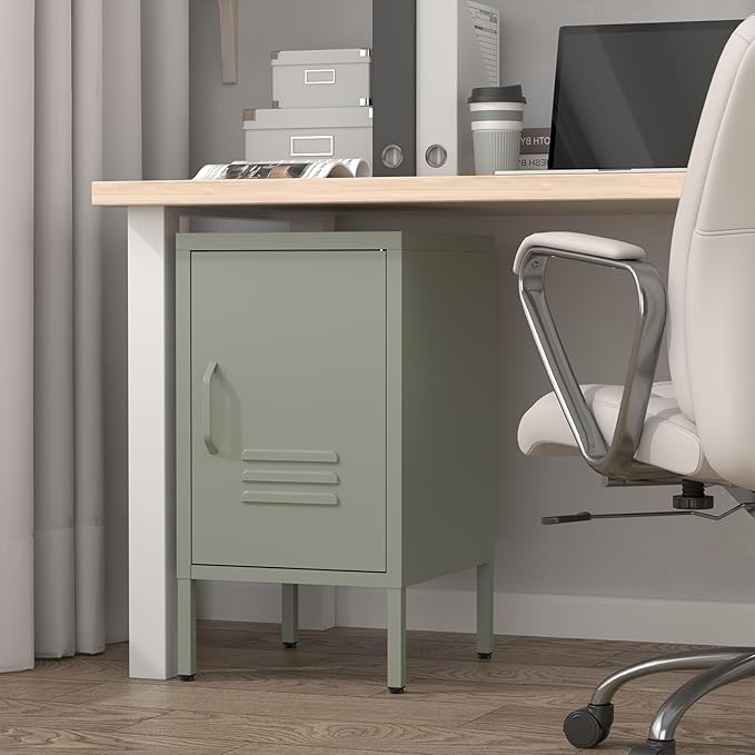 Metal Nightstand,Storage Cabinet with Shelf,Single Door Metal Cabinet,Multifunctional Home Table,Green