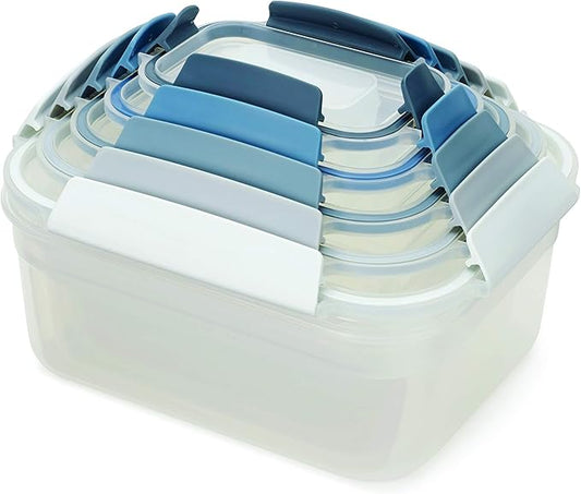 Joseph Joseph Nest Lock Plastic BPA Free Food Storage Container Set with Lockable Airtight Leakproof Lids, 10-Piece, Sky
