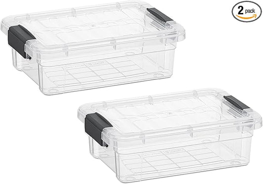 Superio Clear Storage Boxes with Lids, 1.27 Quart Plastic Container Bins for Organizing, Stackable Crates, BPA Free, Non Toxic, Odor Free, Organizers for Home, Office and Dorm, 2 Pack