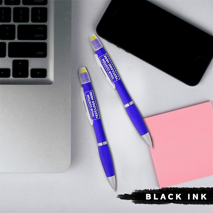 DISCOUNT PROMOS 10 Marathon Gel Highlighter Pens Pack - Customizable Text, Logo - Twist Mechanism, Ballpoint - Blue