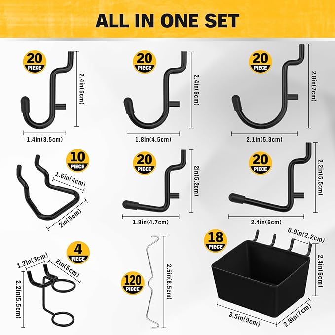 ELEAD 286-Piece Extra Thick Pegboard Hooks Set, 1/4" Heavy Duty Black Peg Board Organizer Accessories with Bins, Metal Pegboard Accessories with Pegs Lock, Peg Board Hooks for Hanging