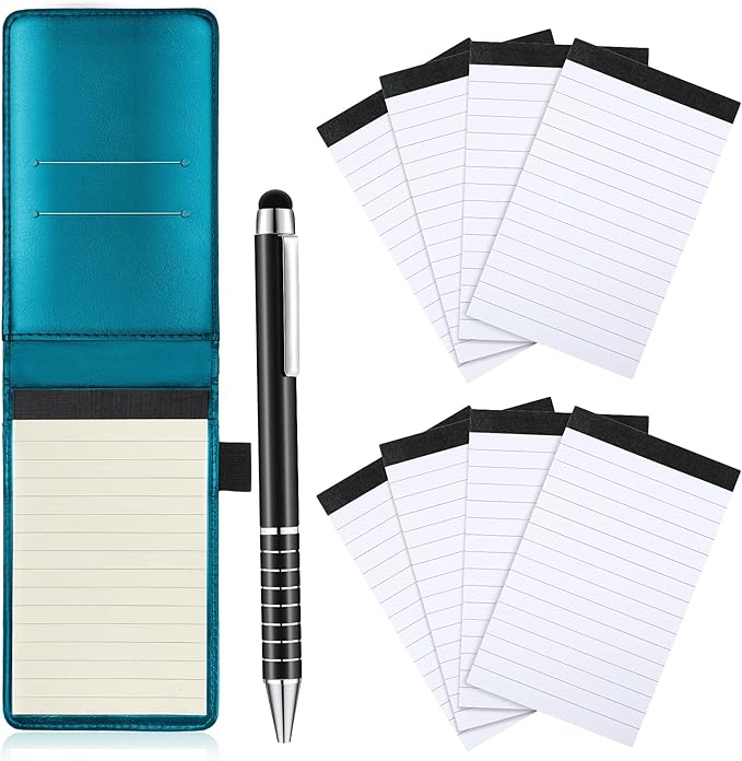 Outus 10 Pcs Pocket Notebook with Pen Set Included Mini Pocket Notepad Holder with 50 Lined Sheets, Metal Pen, 8 Pcs 3 x 5 Inch Memo Book Refills, 30 Lined Paper Per Note Pad (Sky Blue)