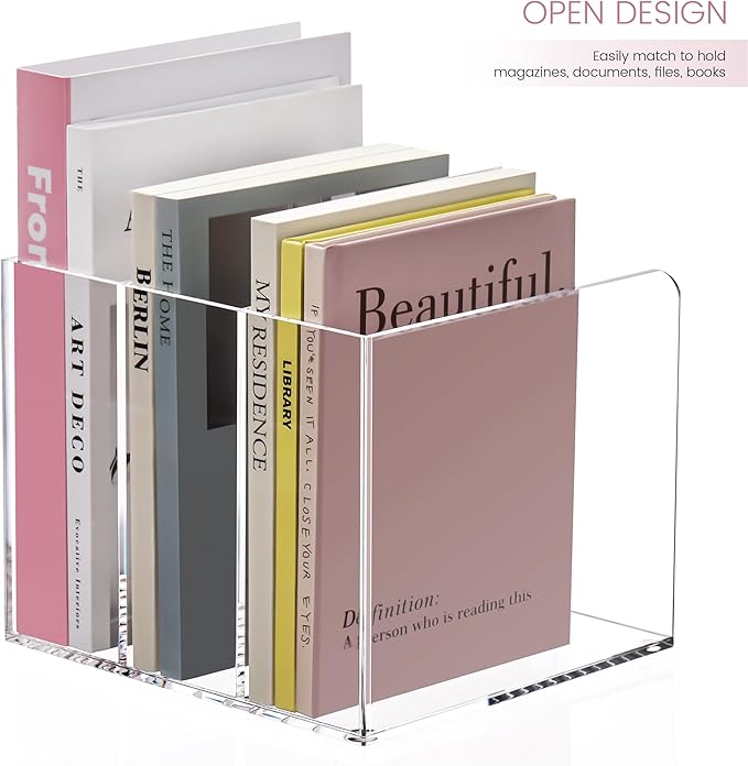 Acrylic Magazine Holder,Clear Desk Organizer with 3 Vertical Compartments,Magazine File Holder Sorter Rack Workspace Organizers for Home Office & Classroom(B5)