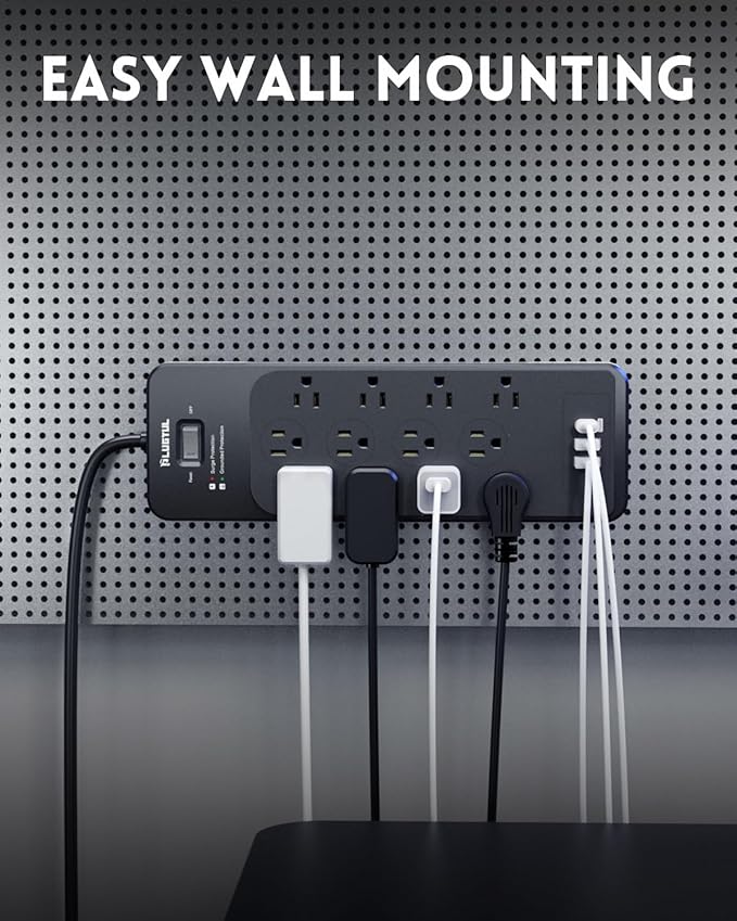 Surge Protector Power Strip 20FT(4080J), PLUGTUL Surge Protector with 12 Outlets - Spacious Design for Large Plugs, Flat Plug, 20W USB C Charging for Home, Office, ETL Listed
