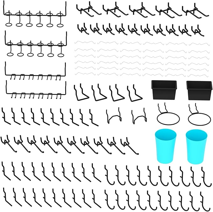 157 PCS Extra Thick Pegboard Hook Set, Metal Pegboard Accessory Organizer with Storage Bins and Peg Locks, Fits 1/4 Inch Pegboard Only, Ideal for Tools, Garage and Workshop Storage (Black)