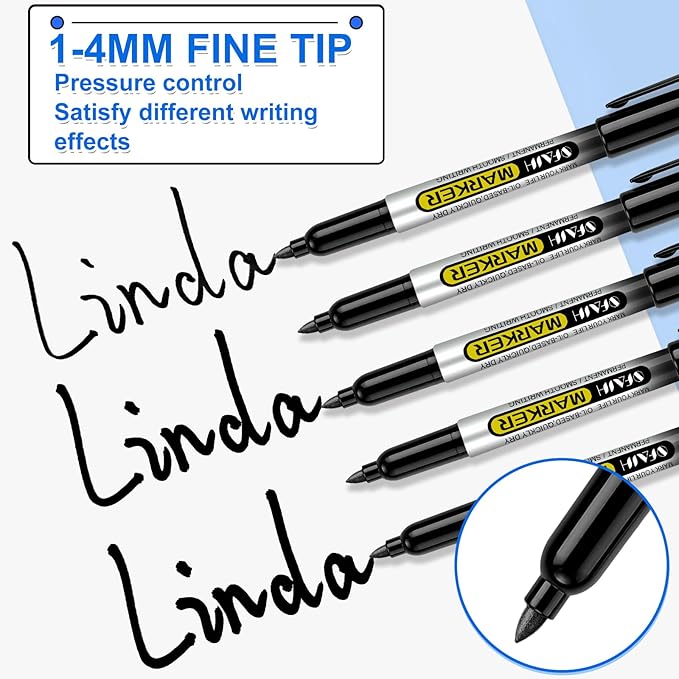 SFAIH 100 Black Permanent Markers Bulk -1s Quick Dry, Waterproof, Non-Fading, Durable, Fine Point Permanent Pens for Plastic Glass Metal Wood Paper, Office Supplies, Classroom Kitchen, Cargo Marking