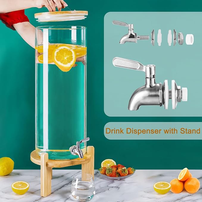 Beverage Dispenser,3.5 Gallon Glass Drink Dispenser with Stand,Stainless Steels Drink Dispenser Spigot,Drink Dispensers for Parties,Beverage Dispenser with Stand for Bars,Restaurants