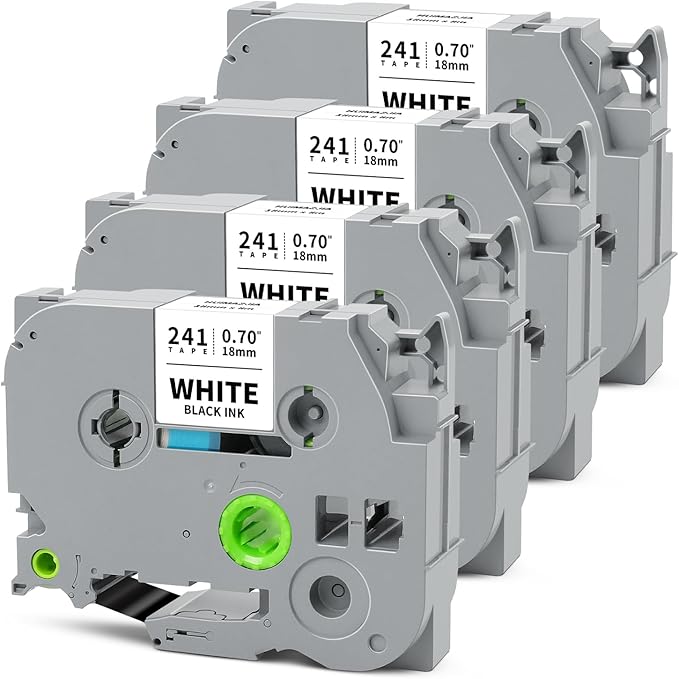Tze241 18mm 0.7" Laminated White Tape Compatible for Brother Tze-241 Tz-241 P Touch Label Tape Tze Tz 18mm 3/4" Black on White for PTP410 PTD610BT PTD400 PTD600 PTD460BT Label Maker, 4-Pack