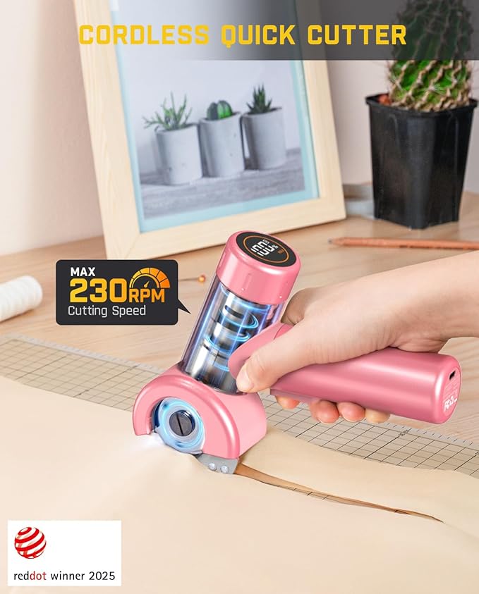 Fanttik C8 Nano Cordless Electric Scissors with LED Display, Rechargeable Cardboard Cutter with 2 Blades, EasySwap Blade Change, LED Light, for Thin Cardboard Carpet Leather - Pink