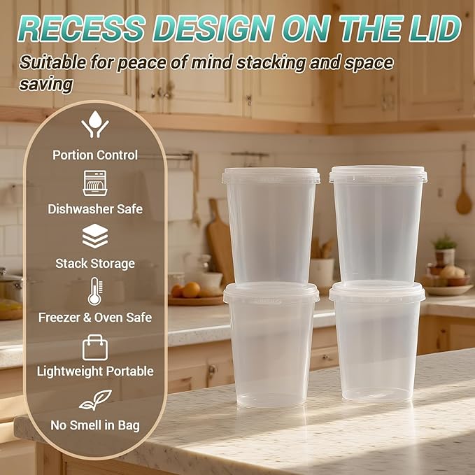 Food Storage Containers, 26 Pack 18 oz Freezer Storage Containers with Lids, Leakproof, BPA Free, Microwave & Dishwasher Safe Takeout Container - Ideal for Soup and More