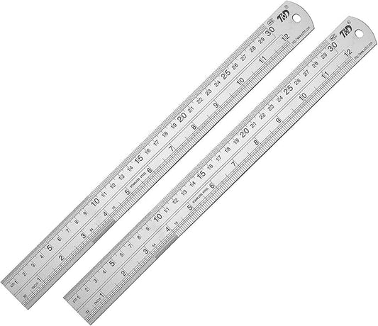 ZZTX Metal Straight Edge Ruler Set - Stainless Steel 12 Inch Rulers - Bulk 2 Pack