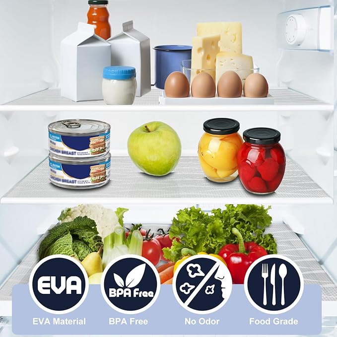 Shelf Liner, Waterproof Refragerator Liner, Drawer Liners for Kitchen Cabinet, Bathroom Sink Mat No Slip Cupboard Mats Non Adhesive Fridge Liner EVA Place Mats Roll - Clear Wave 17.5"×197"