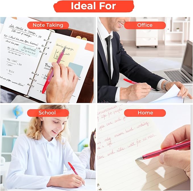 M&G Ballpoint Pens, Red Ink Ballpoint Pens Fine Point 0.7mm, Ball Point Pens Bulk Smooth Writing with Anti-Slip Grip & Plug-In Cover for Journaling Office Supplies School Women Men (40 Pack)