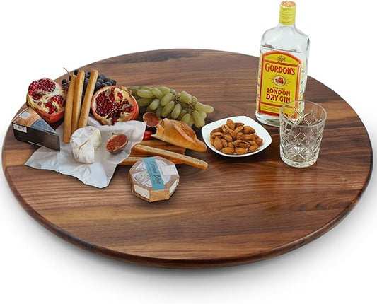 27 Inches Black Walnut Wood Lazy Susan Organizer, Solid Wooden Round Turntable, Rotating Tray for Table Top/Counter Top