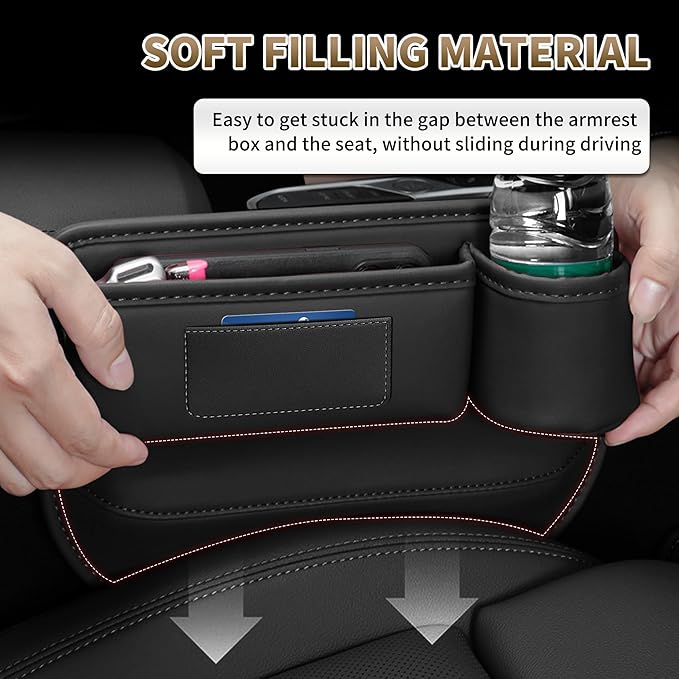 Kwak's 2 Pack Car Seat Gap Filler Organizer, Multifunctional Universal Storage box with Cup Holder for Phone, Glasses (Red)