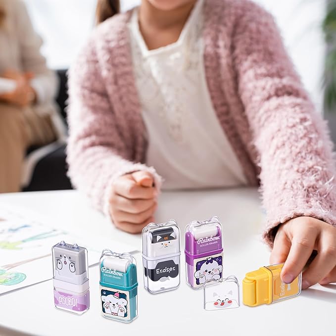 Seajan 44 Pcs Erasers for Kids Gift Bulk Cute Animal Themed Pencil Eraser with Clean up Roller for School Party Christmas Favors (Cute)