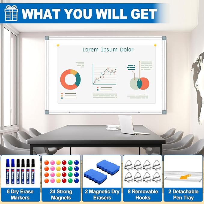 Magnetic White Board Dry Erase Whiteboard for Wall 60"x48" (2pcs) Aluminum Frame Hanging White Boards for Presentation, Teaching, Memo, Display