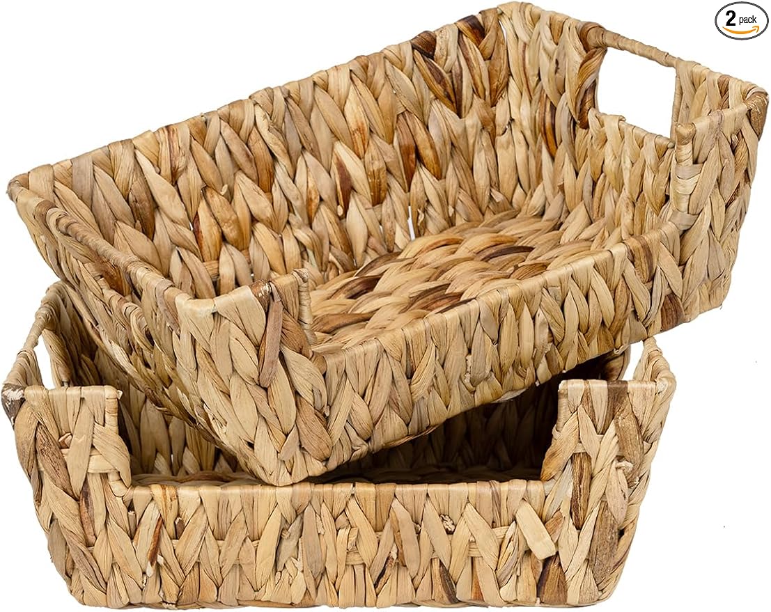 StorageWorks Wicker Basket for Pantry Organizers and Storage, Stackable Water Hyacinth Storage Baskets for Pantry Shelves, 2-Pack