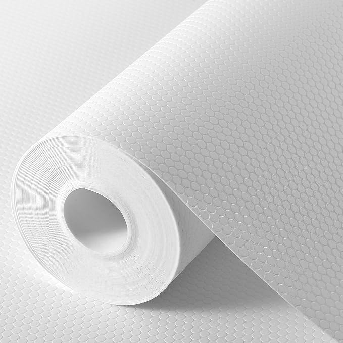 White Shelf Liners for Kitchen Cabinets Non Adhesive Drawer Liner for Bathroom Waterproof Refrigerator Liners for Shelves Fridge Plastic Mats Cabinet Cupboard Liner 11.8 x 393.7 Inches