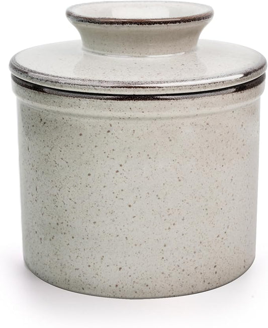French Butter Dish, Butter Crock for Counter with Water Line, Ceramic Butter Keeper for Spreadable Butter - Chrismas Gift Home Kitchen Decor - Reactive Glaze Collection - Grey