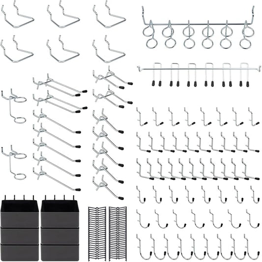 136PCS Metal Pegboard Hooks Organizer Kit for Organizing Various Tools - Heavy Duty 1/4" & 1/8" Pegboard Accessories with Pegboard Bins, Wall Mount Tool Storage for Garage, Workshop & Kitchen