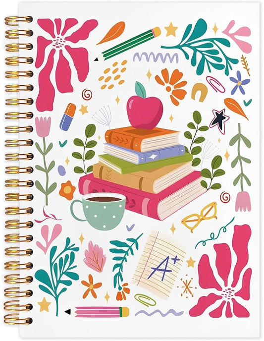 SNNDER Boho Floral Book Teacher Notebook Journal, Teacher Appreciation Gifts, Teacher's Day Gifts, Hardcover Spiral Notebook 5.5x8.3 Inch