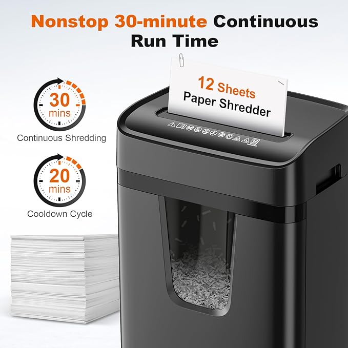 Bonsaii 12-Sheet Micro-Cut Paper Shredders for Home Office, Heavy Duty Document Shredder with 5.5 Gallon Pullout Bin for CD/Credit Card/Staple, 30 Mins Continuous Run Time, P-4 High Security, C282-B