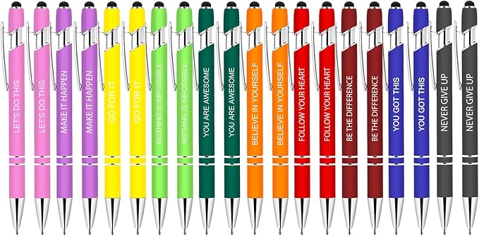 20 Pcs Inspirational Pens Bulk - Motivational Ink Ballpoint Pen with Quotes Stylus Tip Nurse Gifts for School Coworkers Office Supplies Black Ink