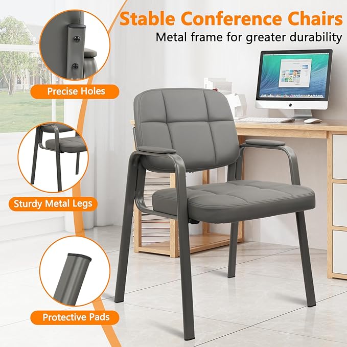 CLATINA Waiting Room Guest Chair with Bonded Leather Padded Arm Rest for Office Reception and Conference Desk (Grey 1 Pack)