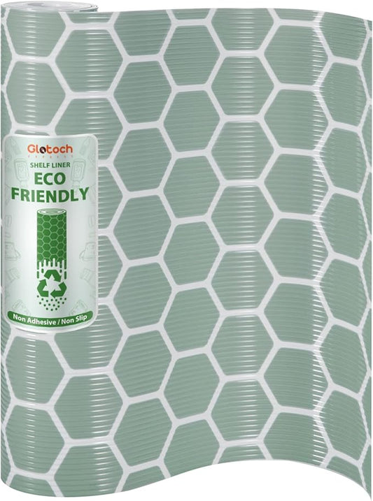 Glotoch Premium Non Slip Shelf Liner, 12” X 20 FT Drawer Liner Non Adhesive, Waterproof Shelf Liners for Kitchen Cabinets, Drawer, Fridge, Wire Shelving, Pantry, Bathroom-, Heavy Duty, Green Geometric