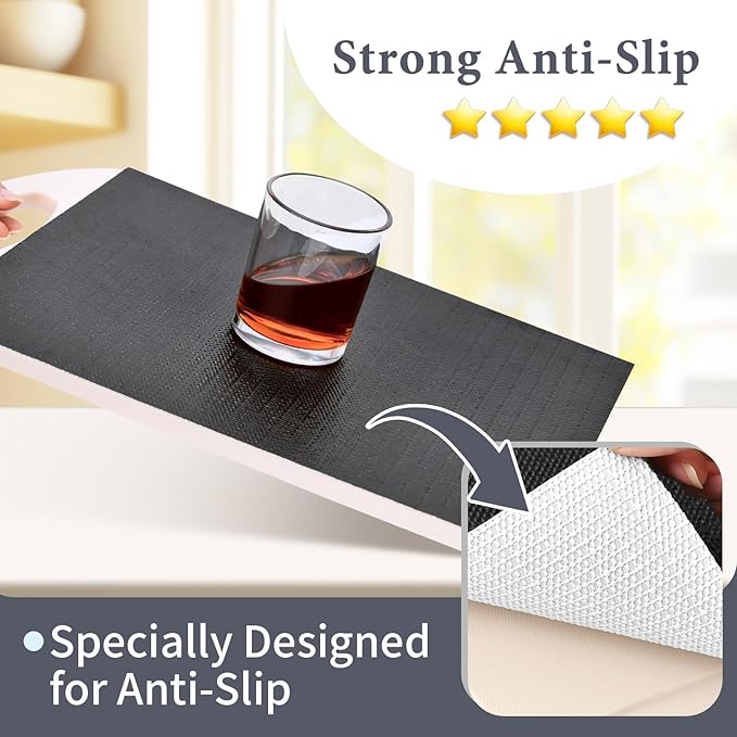 Shelf Liners for Kitchen Cabinets 17in x 30FT Non Adhesive Drawer Liner Gray Quatrefoil Thickened Shelf Liner Paper Strong Non-Slip Easy to Clean for Tool Box Refrigerator with Knife and Tape Measure