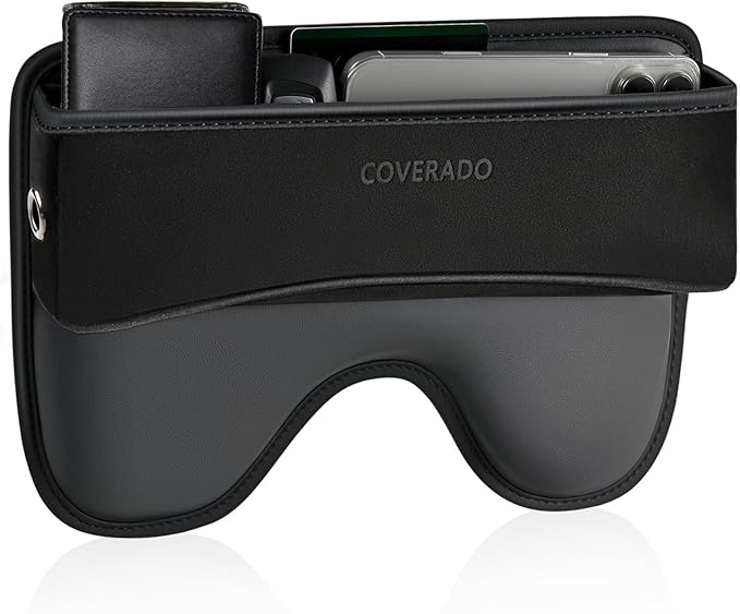 Coverado Universal Car Seat Gap Filler Organizer, Premium Suede Leather Car Seat Side Gap Filler, Seat Gap Storage Box for SUV Truck, Car Interior Accessories, Black-1pc