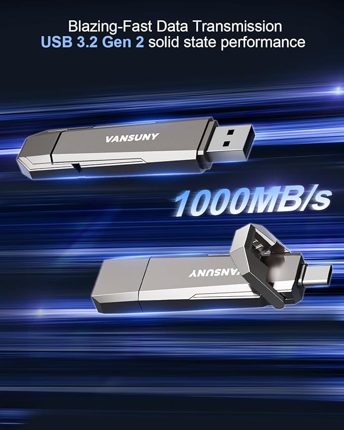 Vansuny 512GB Portable External SSD - USB 3.2 Gen 2 Dual A + C Solid State Drive Up to 1000MB/s for Android Phone, Tablet, Laptop, MacBook, PC