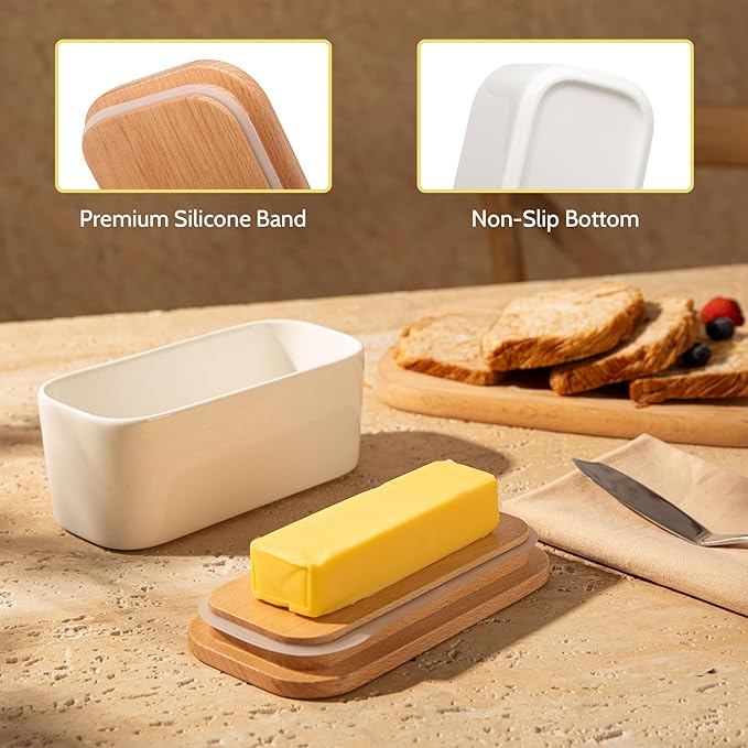 Sweese Small Butter Dish with Lid for Countertop, Airtight Butter Keeper Holds Up to 1 Sticks of Butter, Porcelain Butter Container for Kitchen Decor and Accessories for Kitchen Gift, White