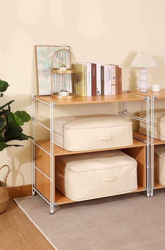 Decorative Basket Rectangular Fabric Storage Bin Organizer Basket with Handles for Clothes Storage (24 x 15.3 x 7, Beige)