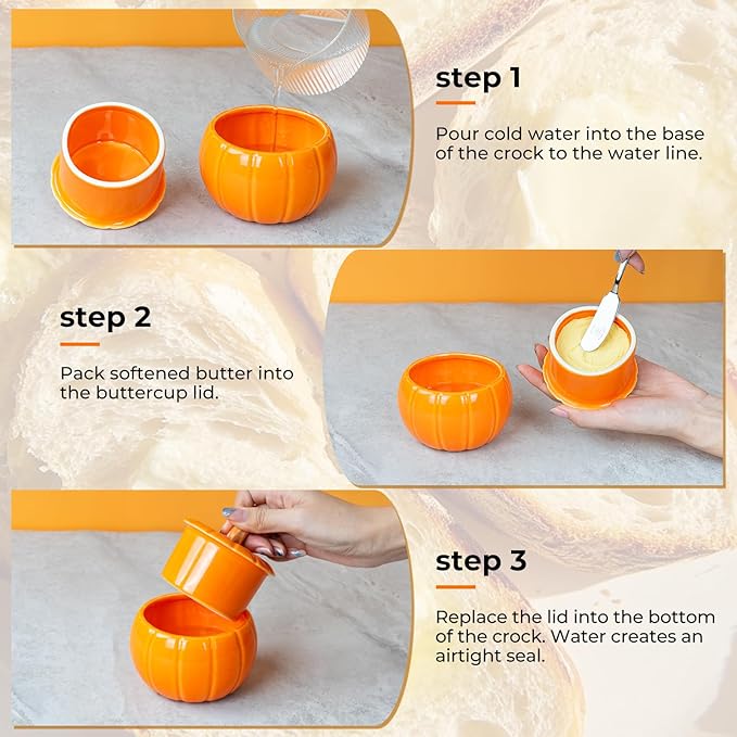 SETRON Halloween Pumpkin Butter Crock, Ceramic Butter Keeper with Lid, Airtight French Butter Crock for Countertop Storage, Butter Dish for Spreadable Butter, Perfect Gift for Kitchen
