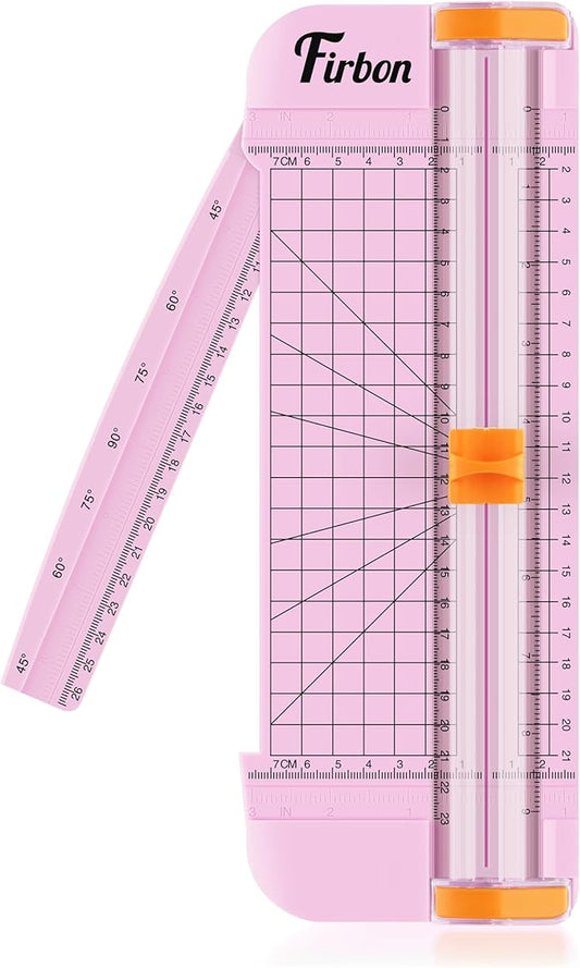 Firbon Pink A5 Paper Cutter, Straight Small Paper Trimmer with Side Ruler for Scrapbooking Craft, Paper, Coupon, Label, Cardstock