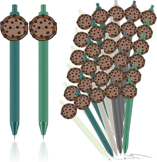 50 Pcs Cookie Ballpoint Pen Bulk Housekeeping Appreciation Gift Retractable Writing 1mm Medium Point Black Ink Green Fancy Gift for Friend Troop Scout Leader Cookie Lover Party Favor